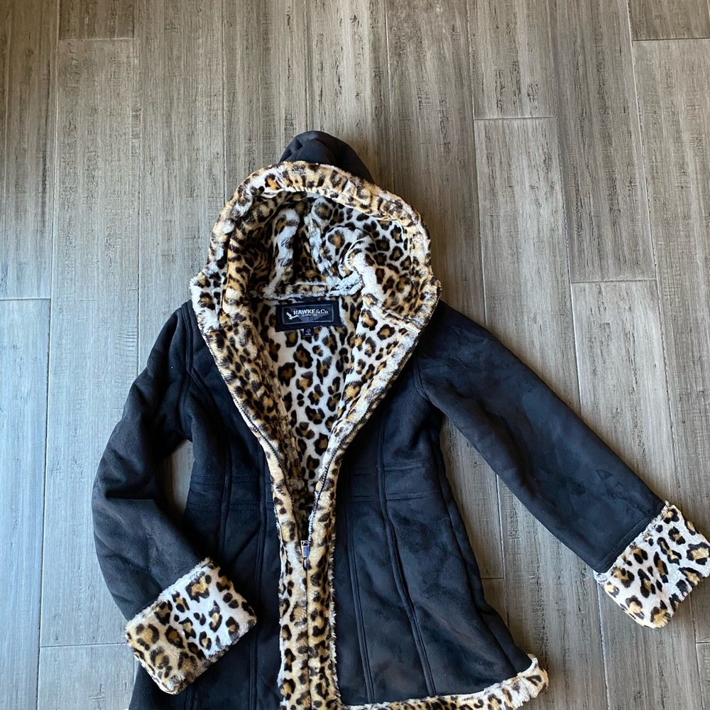 Girls Hawke&Co Outfitter Faux Cheetah Trim Jacket